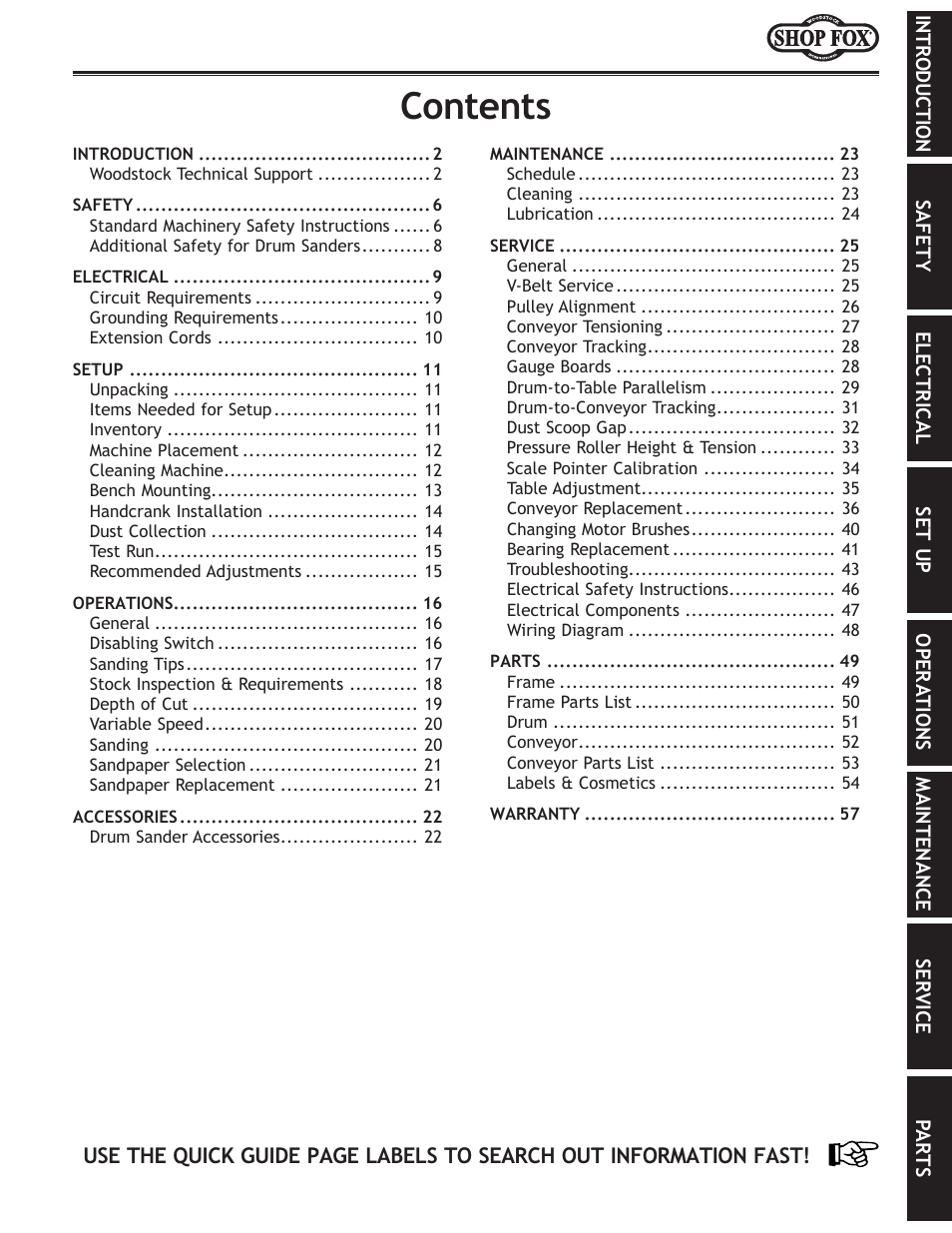 Woodstock SHOP FOX W1740 User Manual | Page 3 / 60