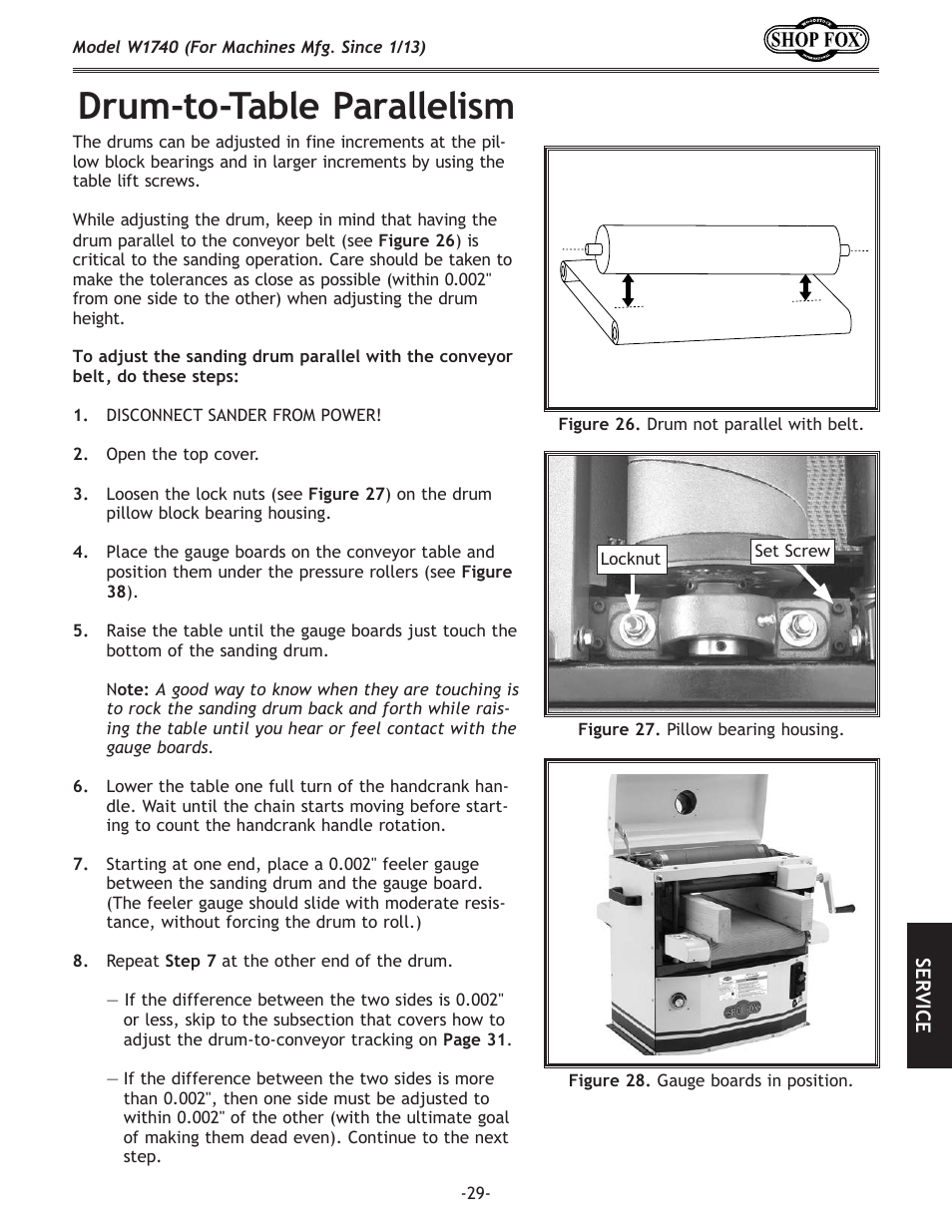 Drum-to-table.parallelism | Woodstock SHOP FOX W1740 User Manual | Page 31 / 60