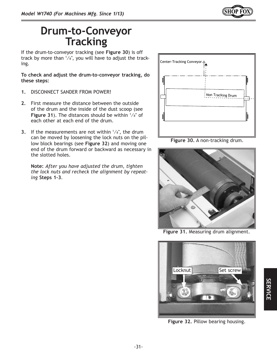 Drum-to-conveyor. tracking | Woodstock SHOP FOX W1740 User Manual | Page 33 / 60