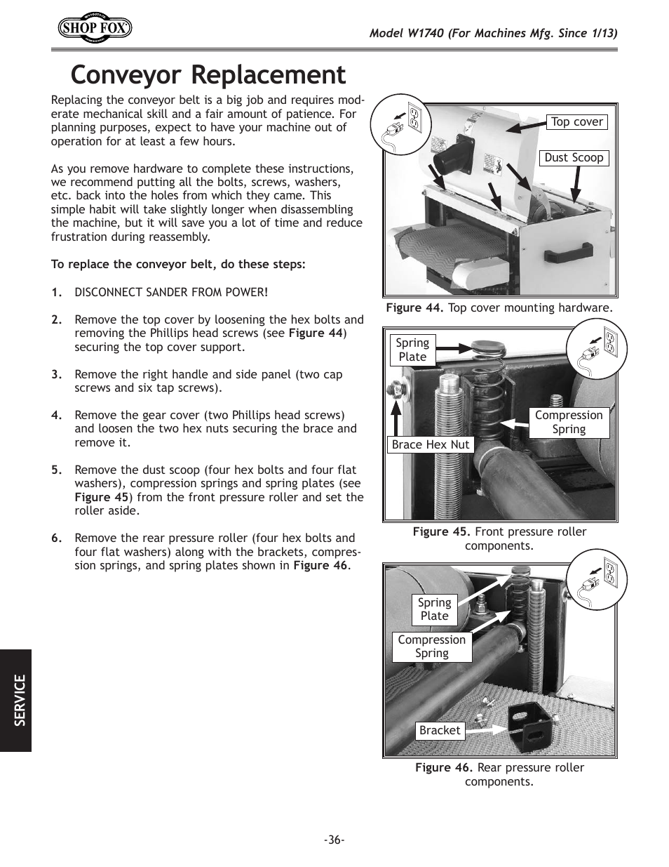 Conveyor.replacement | Woodstock SHOP FOX W1740 User Manual | Page 38 / 60