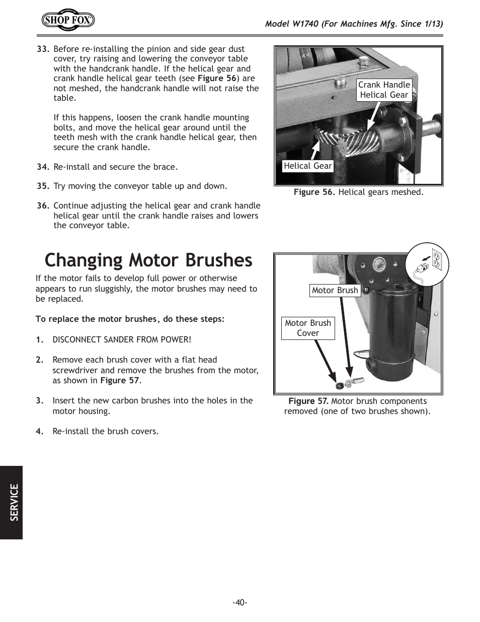 Changing.motor.brushes | Woodstock SHOP FOX W1740 User Manual | Page 42 / 60