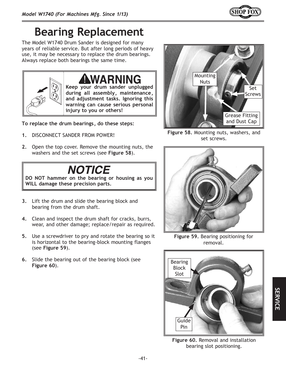 Bearing.replacement | Woodstock SHOP FOX W1740 User Manual | Page 43 / 60