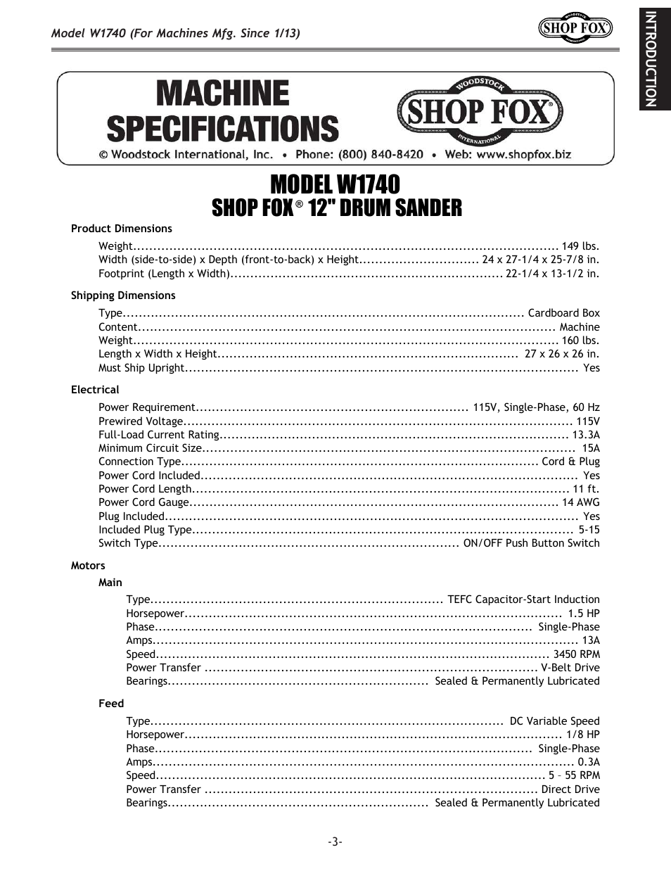 Woodstock SHOP FOX W1740 User Manual | Page 5 / 60