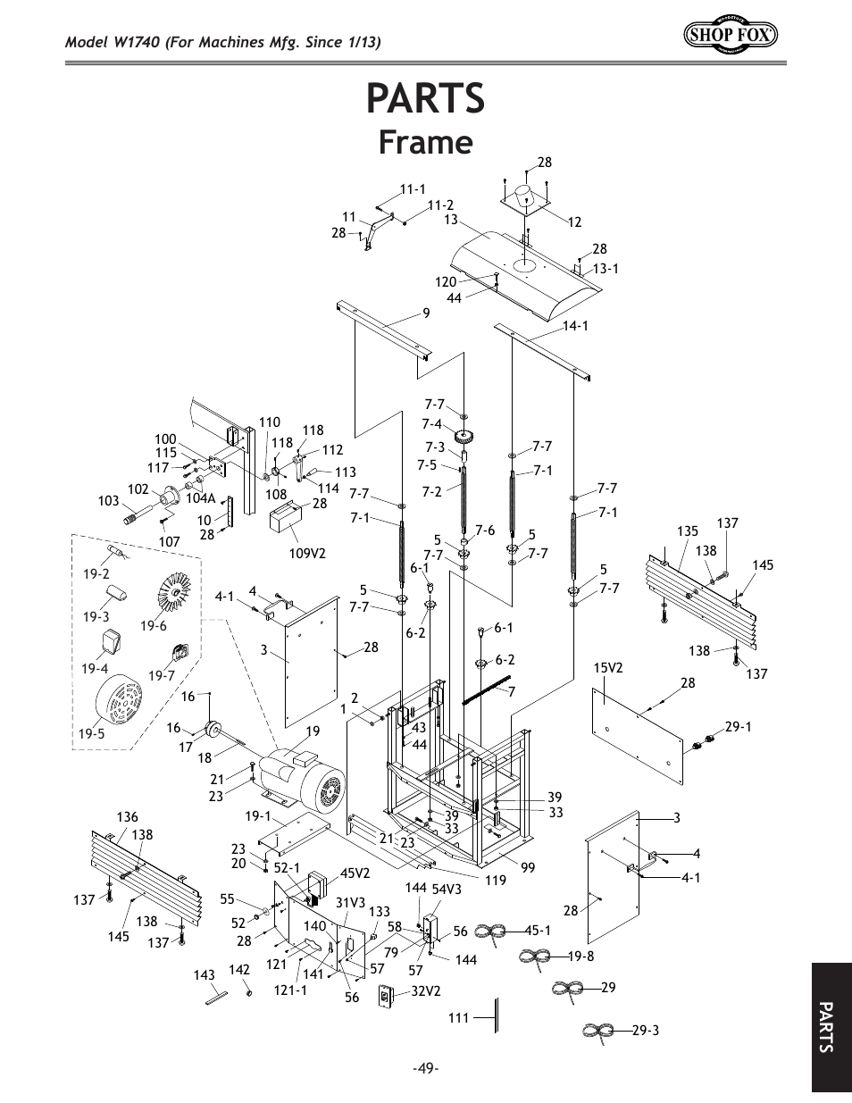 Parts, Frame, Pa rt s | Woodstock SHOP FOX W1740 User Manual | Page 51 / 60