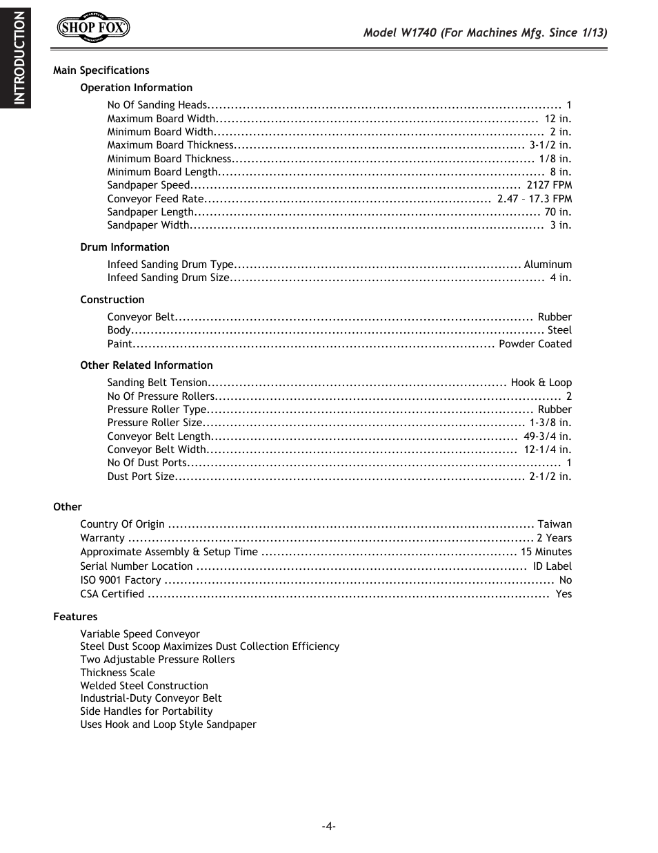 Woodstock SHOP FOX W1740 User Manual | Page 6 / 60