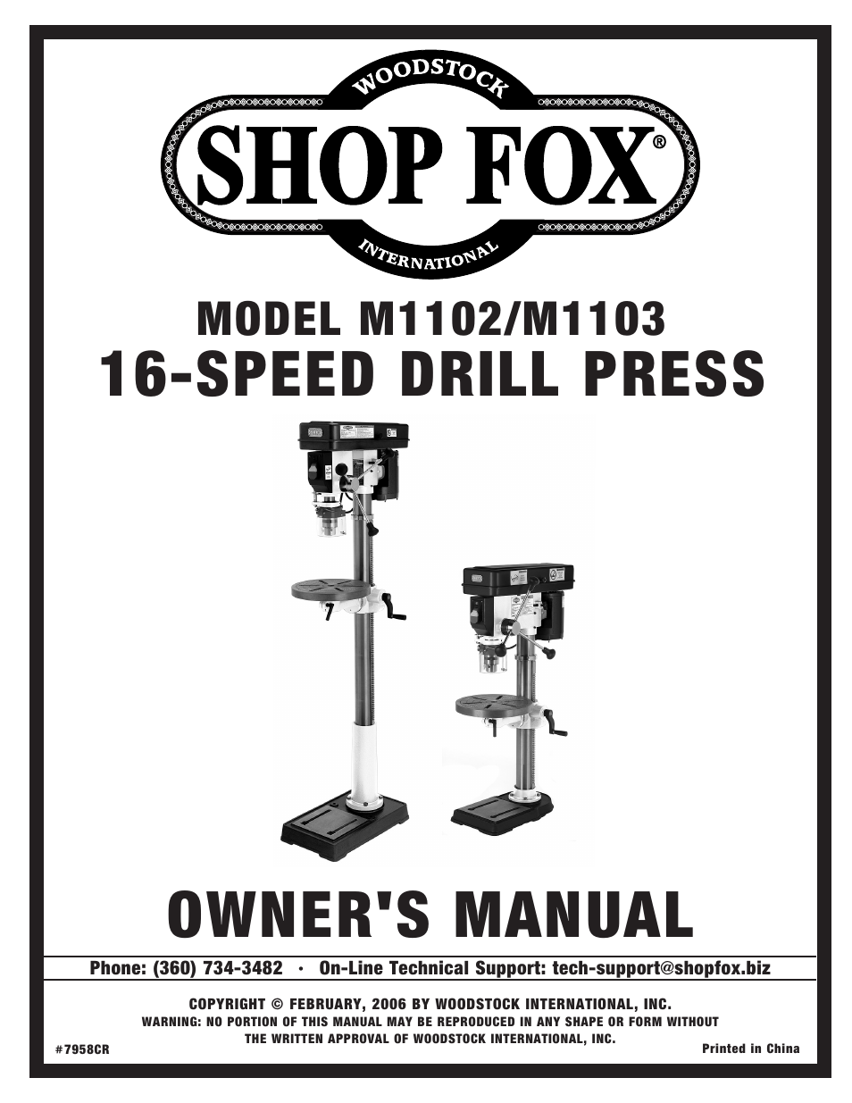 Woodstock SHOP FOX M1102 User Manual | 44 pages