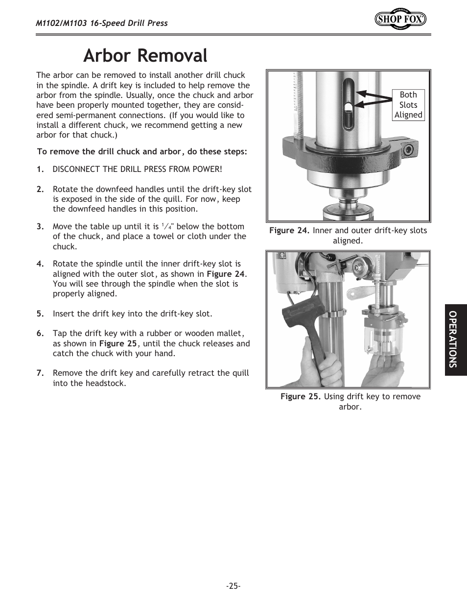 Arbor removal | Woodstock SHOP FOX M1102 User Manual | Page 27 / 44