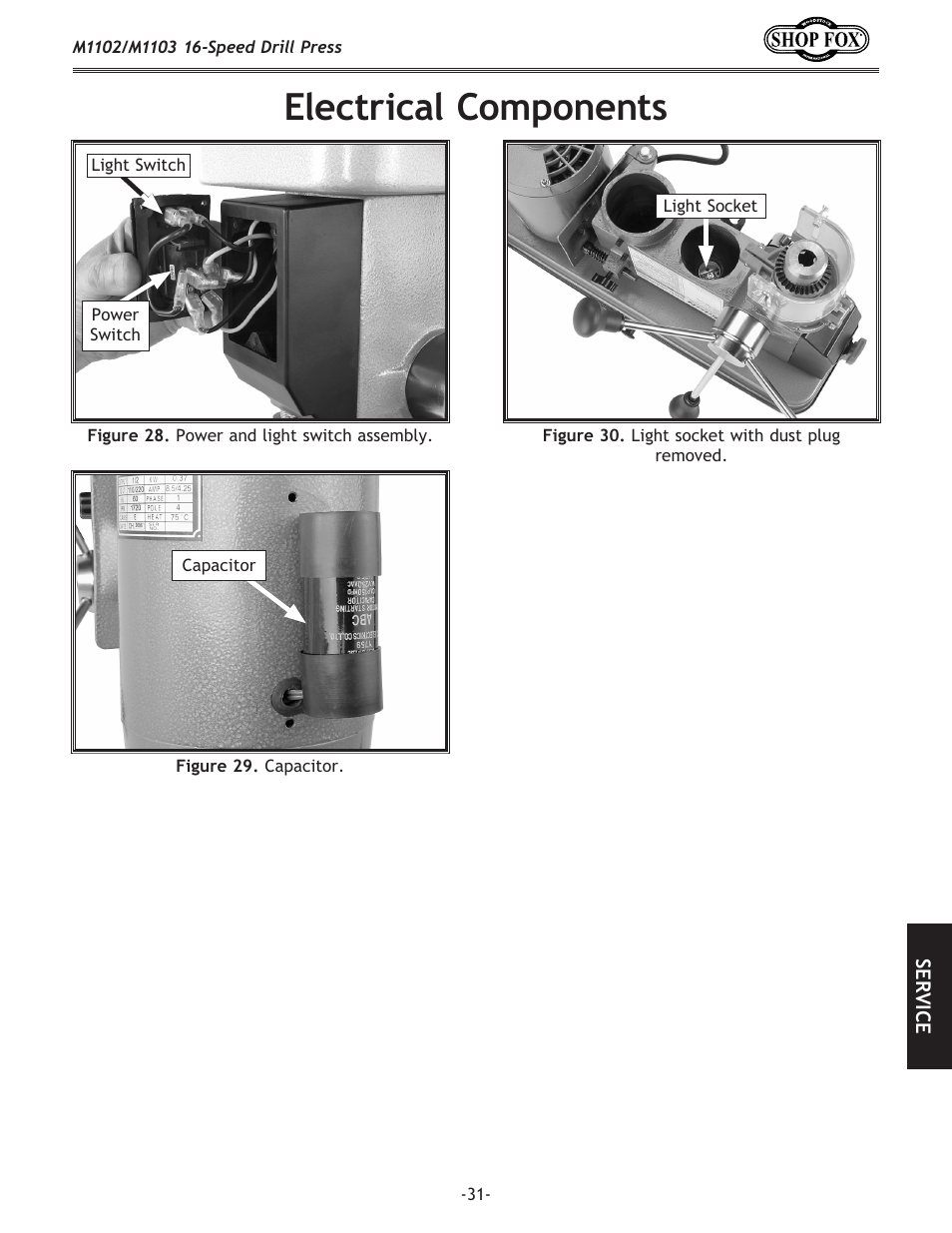 Electrical components | Woodstock SHOP FOX M1102 User Manual | Page 33 / 44