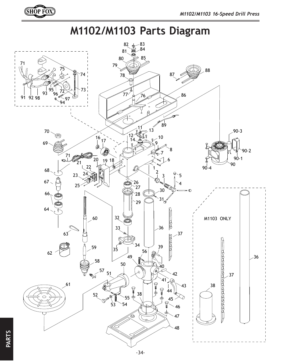 Pa rt s | Woodstock SHOP FOX M1102 User Manual | Page 36 / 44
