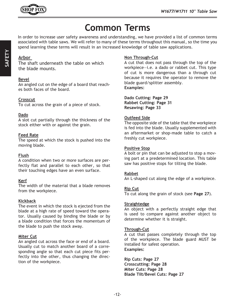 Common terms | Woodstock SHOP FOX W1677 User Manual | Page 14 / 64