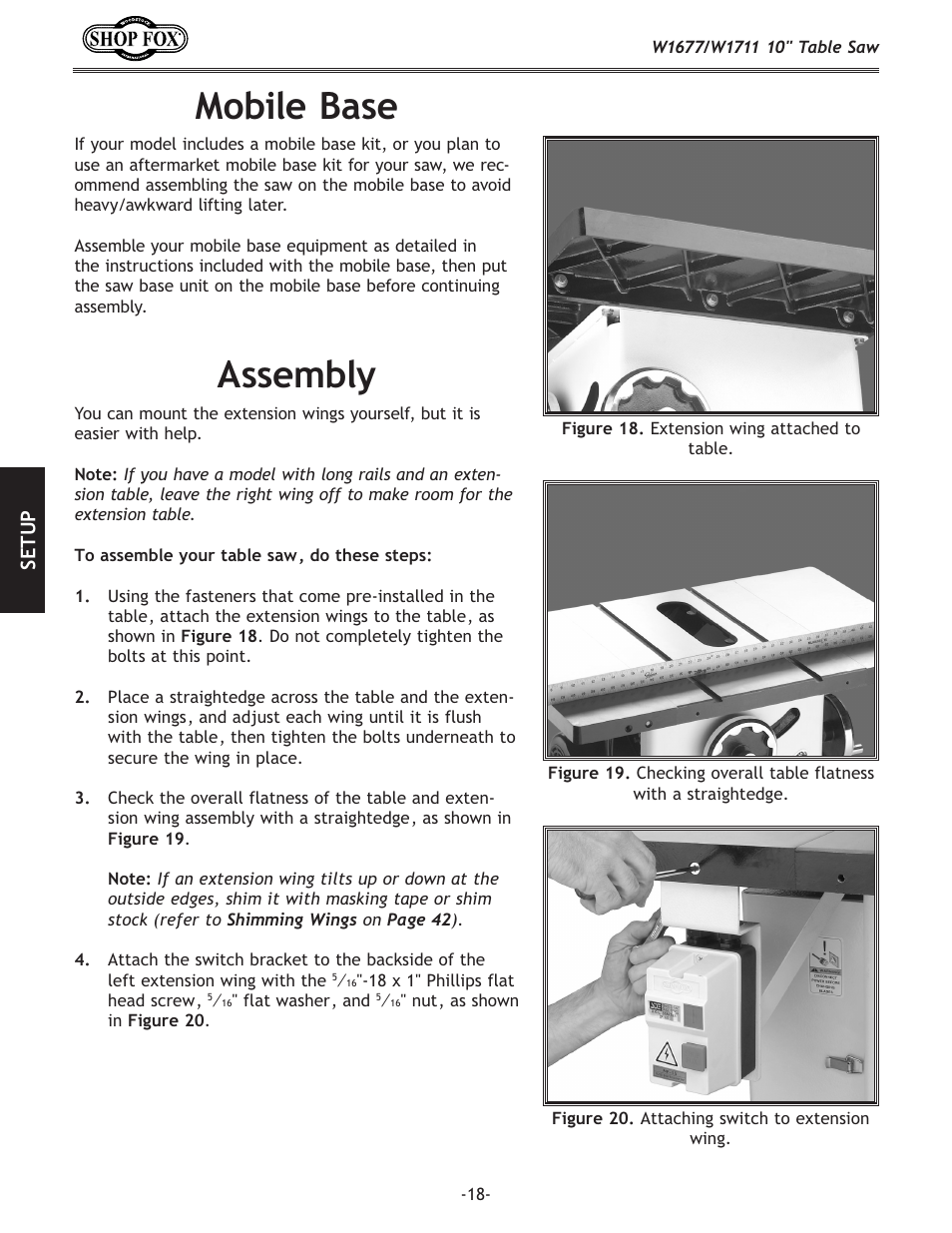 Mobile base, Assembly | Woodstock SHOP FOX W1677 User Manual | Page 20 / 64