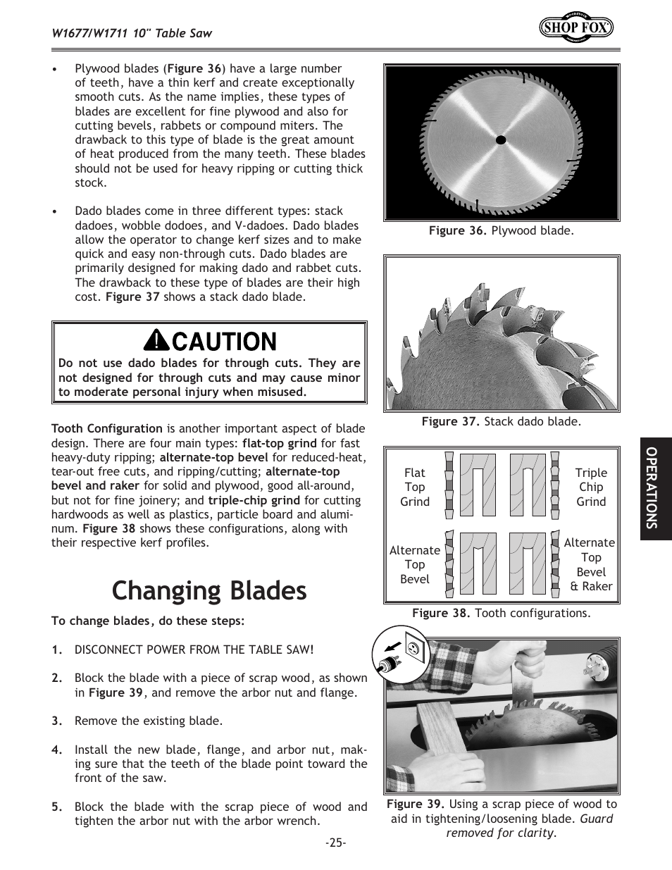 Changing blades | Woodstock SHOP FOX W1677 User Manual | Page 27 / 64