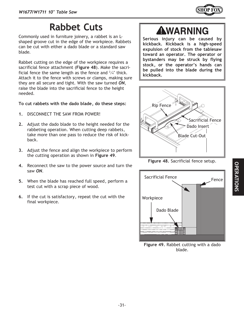 Rabbet cuts | Woodstock SHOP FOX W1677 User Manual | Page 33 / 64