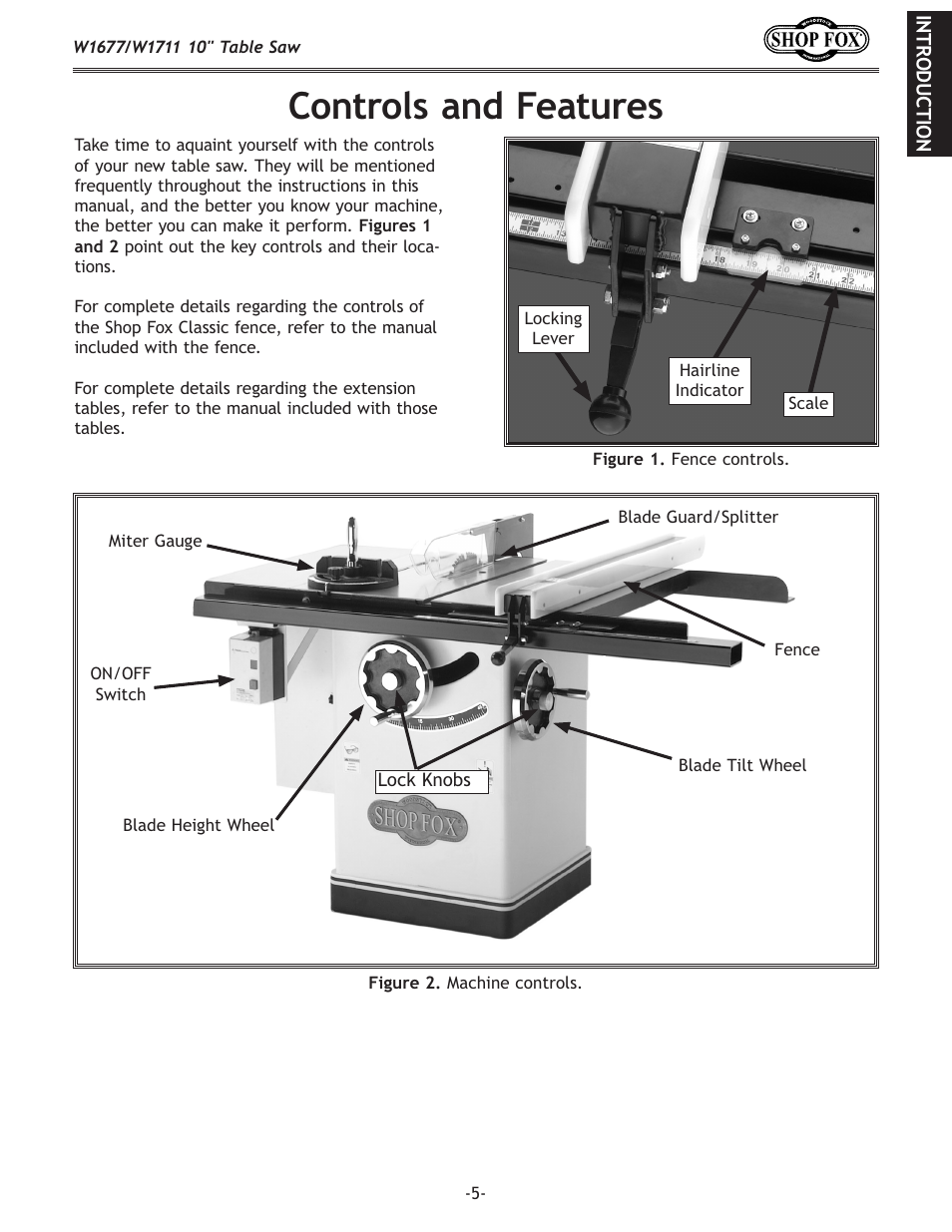 Controls and features | Woodstock SHOP FOX W1677 User Manual | Page 7 / 64