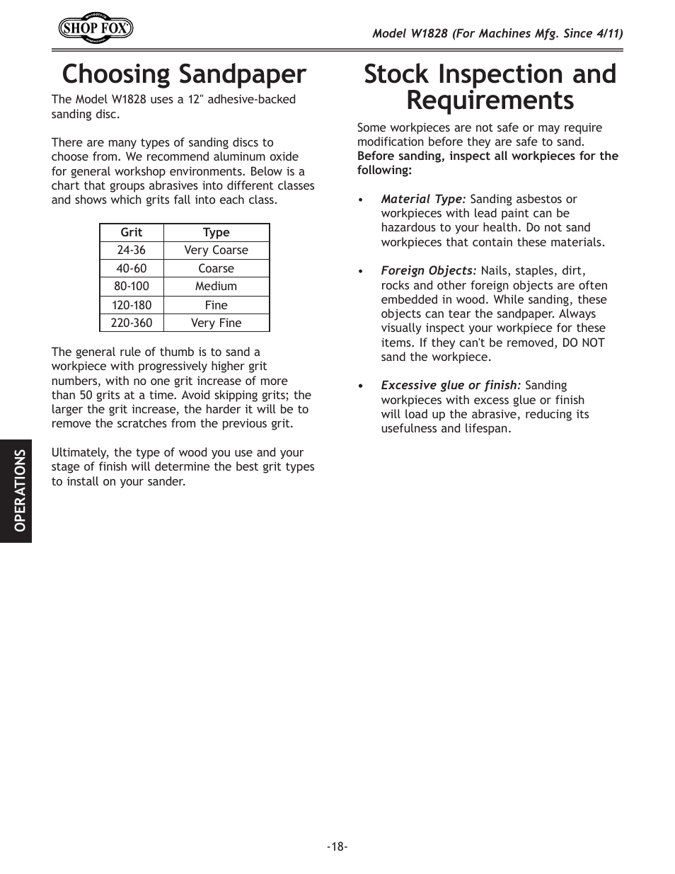 Woodstock W1828 User Manual | Page 20 / 36