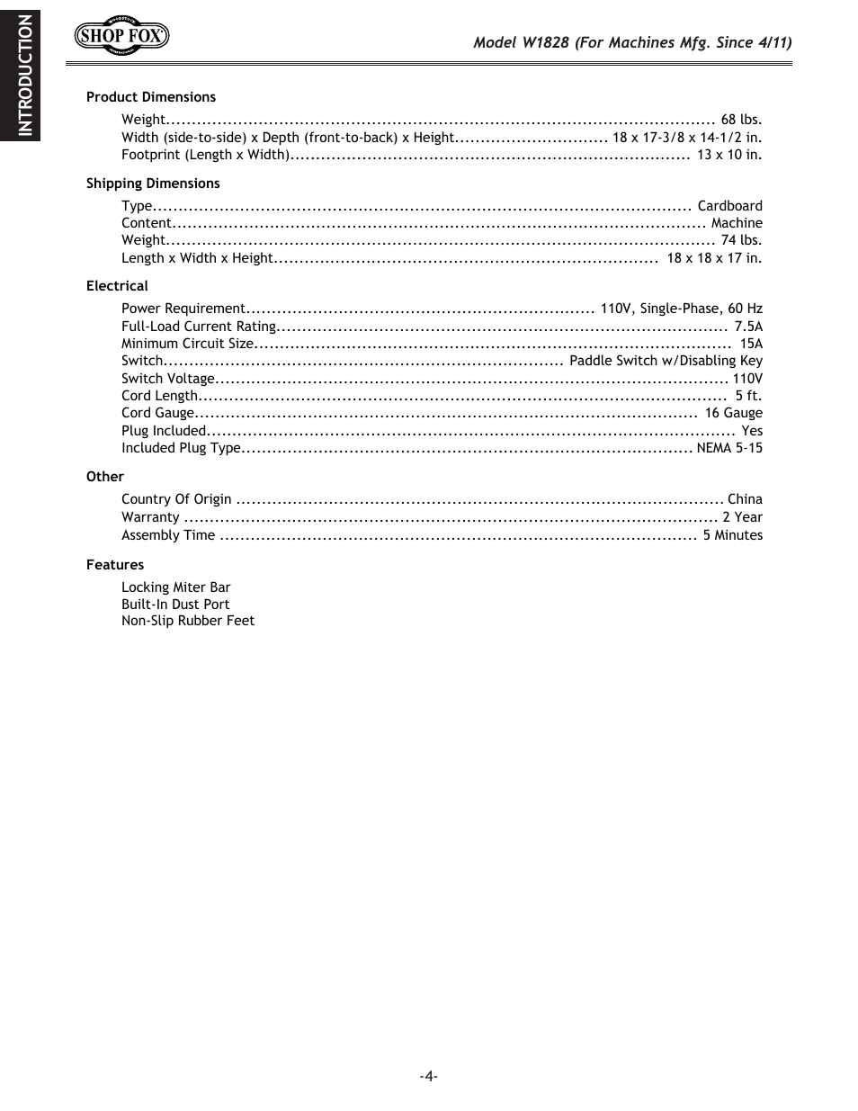 Woodstock W1828 User Manual | Page 6 / 36