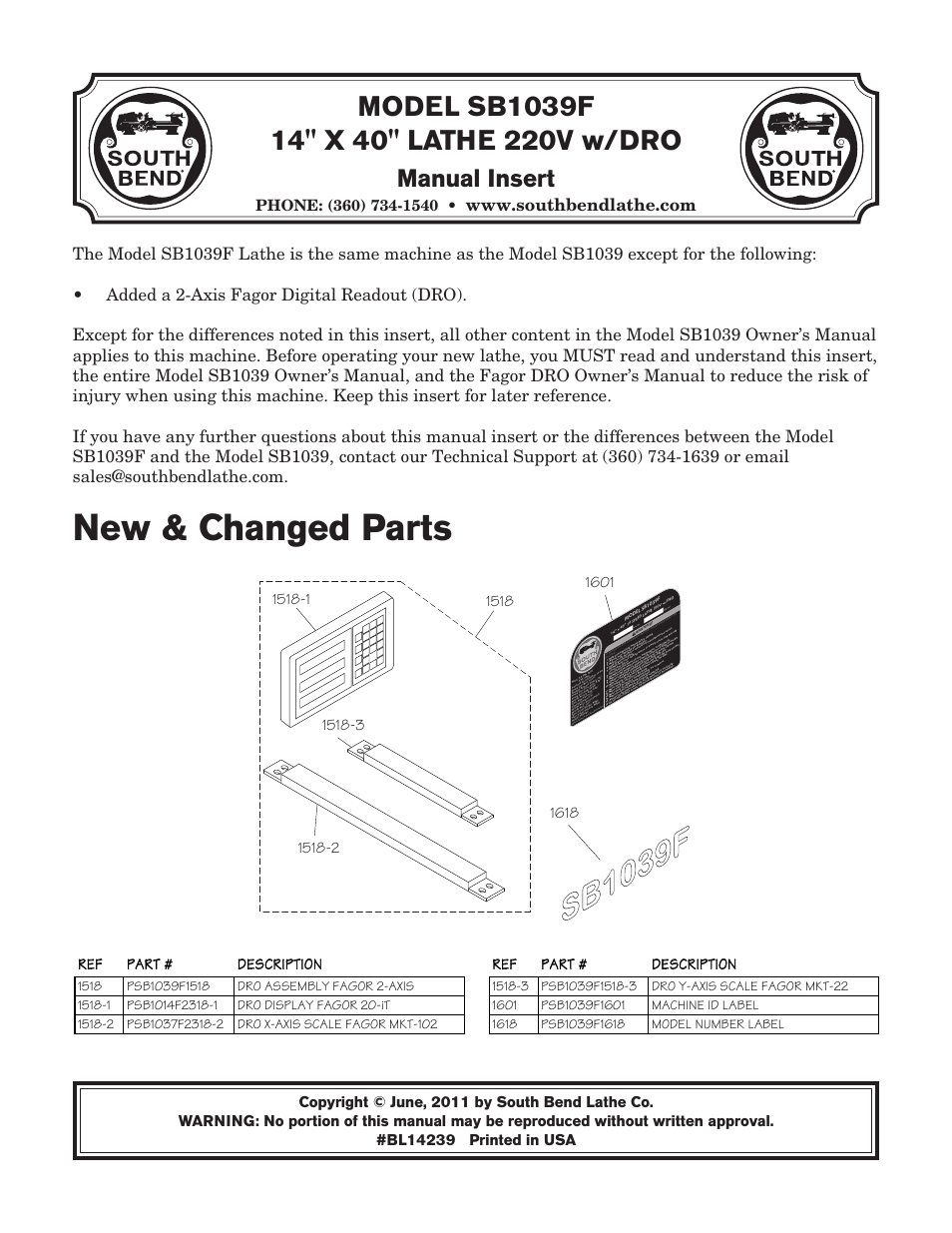 Woodstock SB1039F User Manual | 136 pages