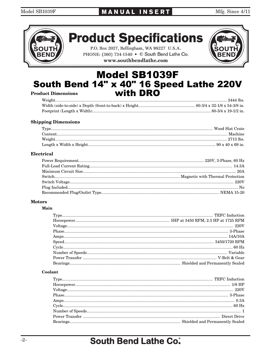 Model sb1039f | Woodstock SB1039F User Manual | Page 2 / 136