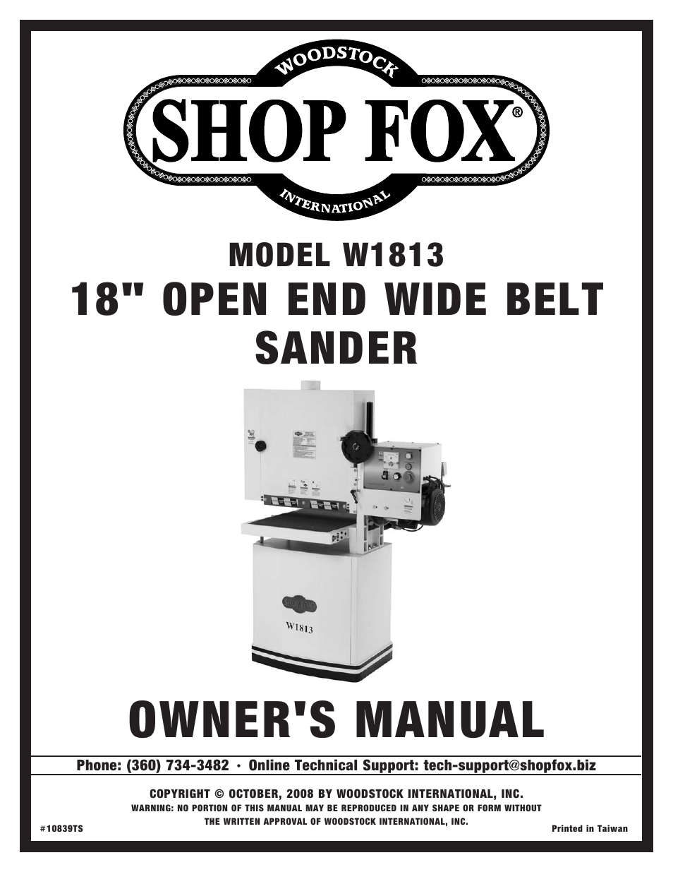 Woodstock SHOPFOX W1813 User Manual | 56 pages