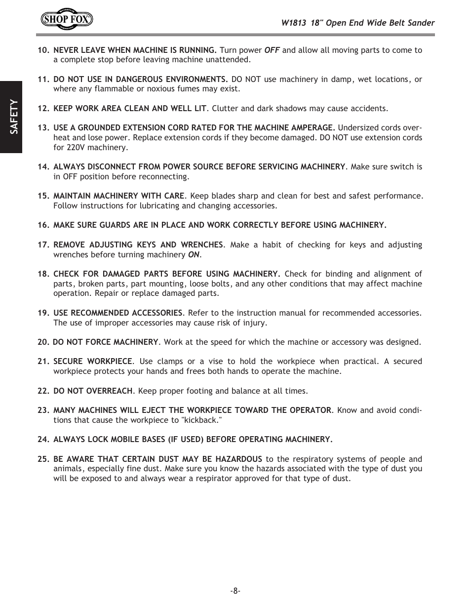 Woodstock SHOPFOX W1813 User Manual | Page 10 / 56