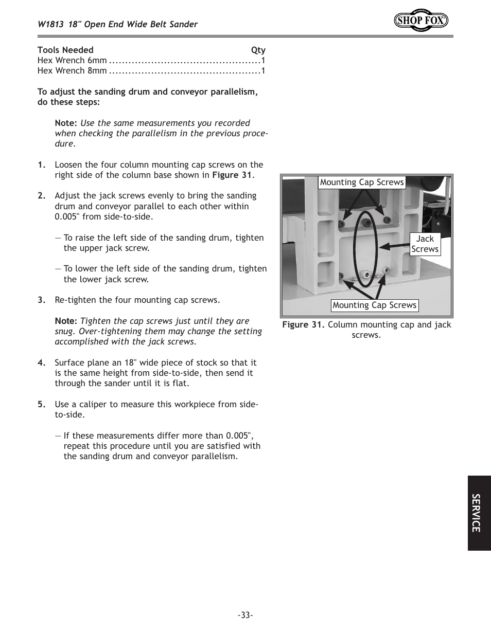 Woodstock SHOPFOX W1813 User Manual | Page 35 / 56