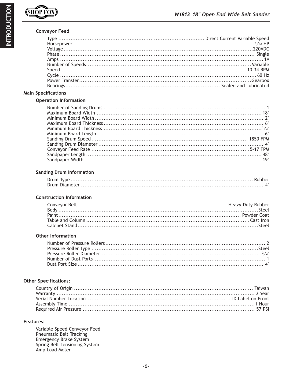 Eki f;l: k@fe | Woodstock SHOPFOX W1813 User Manual | Page 8 / 56