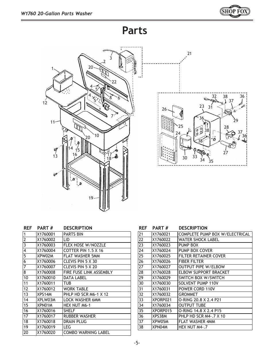 Parts | Woodstock W1760 User Manual | Page 5 / 8