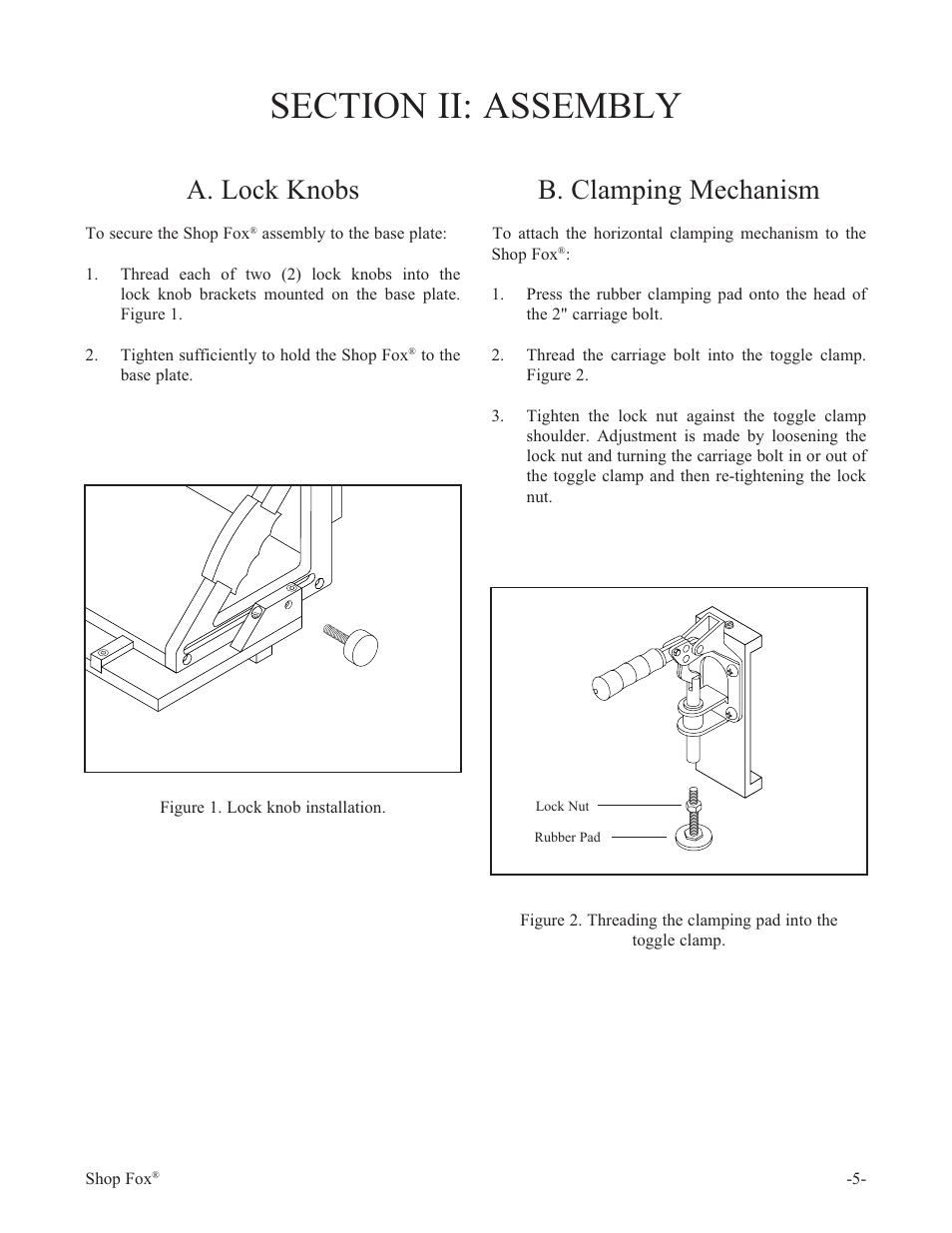 B. clamping mechanism, A. lock knobs | Woodstock THE SHOP FOX W1500 User Manual | Page 6 / 21