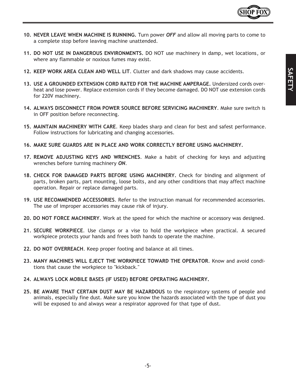 Safety | Woodstock SHOP FOX W1704 User Manual | Page 7 / 32