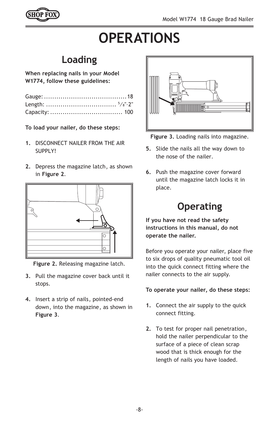 Operations, Loading, Operating | Woodstock W1774 User Manual | Page 10 / 20