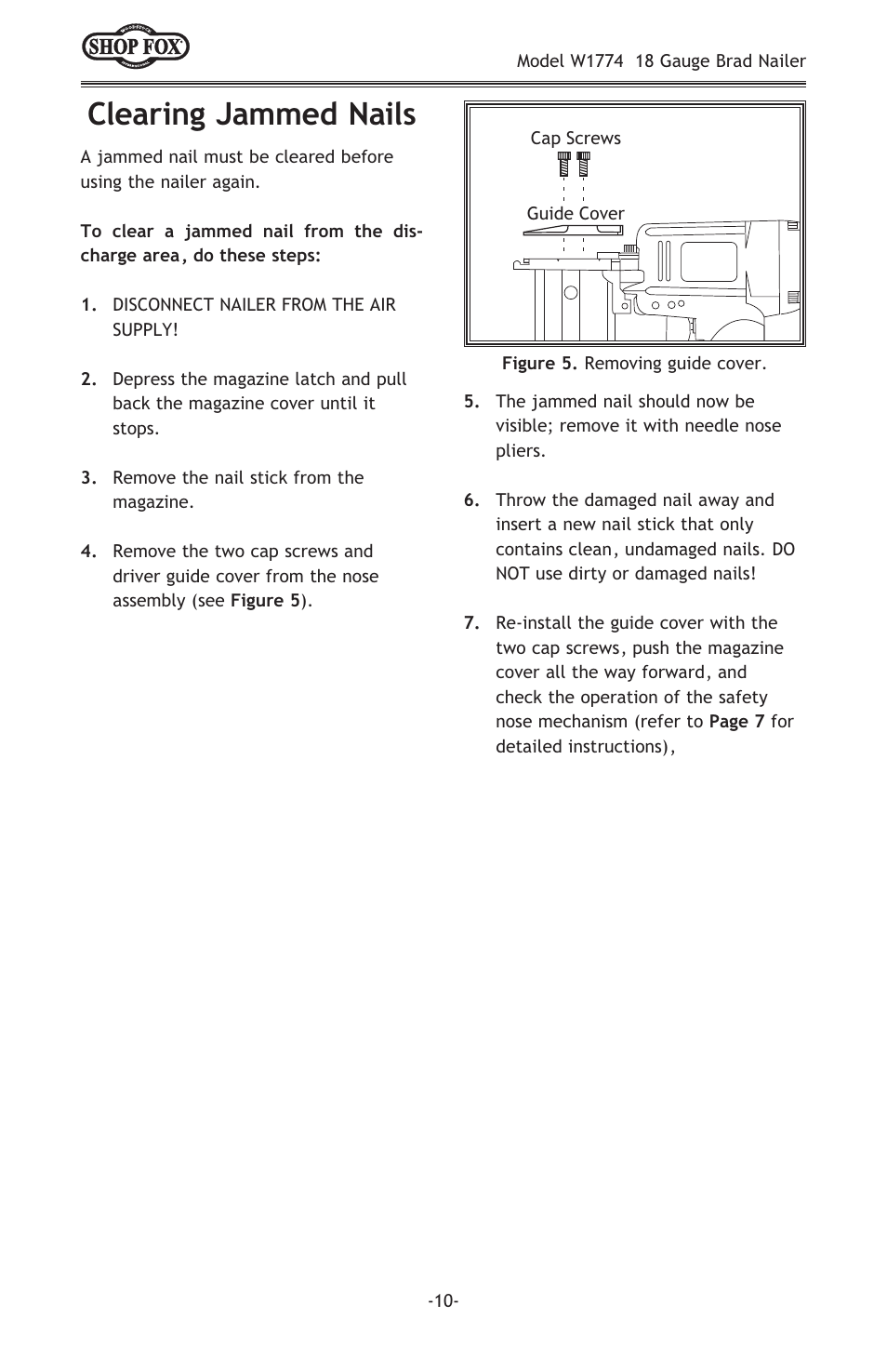 Clearing jammed nails | Woodstock W1774 User Manual | Page 12 / 20