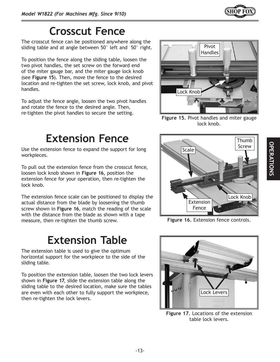 Crosscut fence, Extension fence, Extension table | Woodstock W1822 User Manual | Page 15 / 24