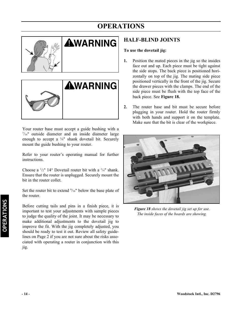 Operations, Half-blind joints | Woodstock D2796 User Manual | Page 16 / 25