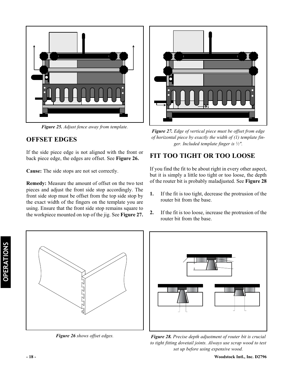 Operations, Offset edges, Fit too tight or too loose | Woodstock D2796 User Manual | Page 20 / 25