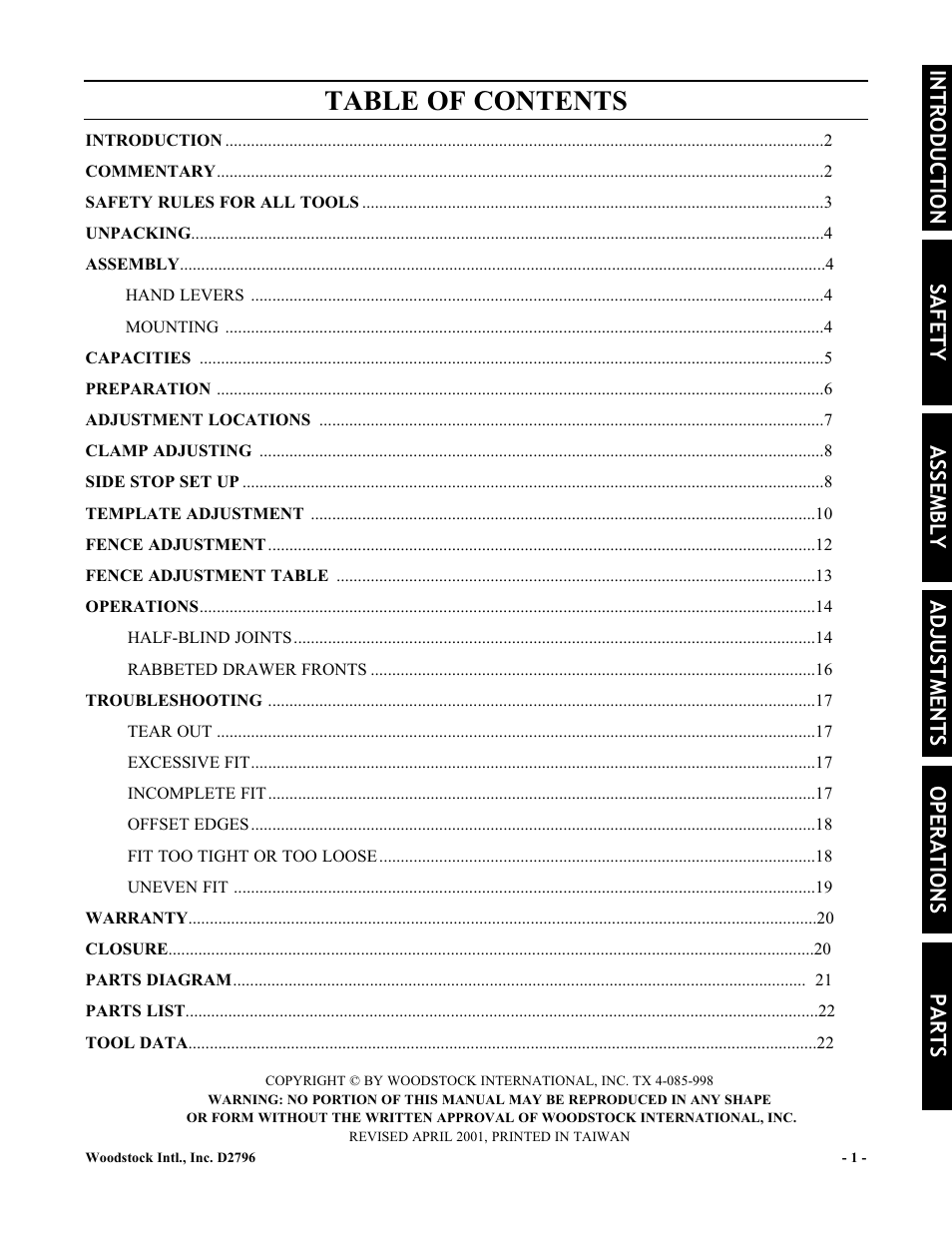 Woodstock D2796 User Manual | Page 3 / 25