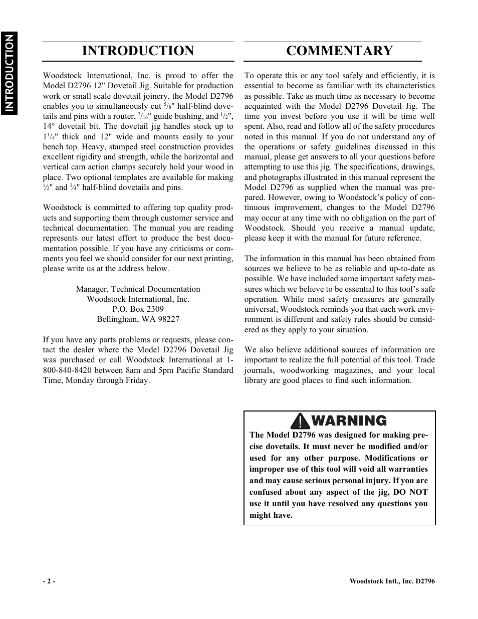 Commentary, Introduction | Woodstock D2796 User Manual | Page 4 / 25