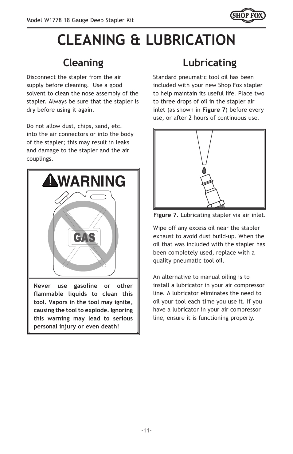 Cleaning & lubrication, Cleaning, Lubricating | Woodstock SHOP FOX W1778 User Manual | Page 13 / 20