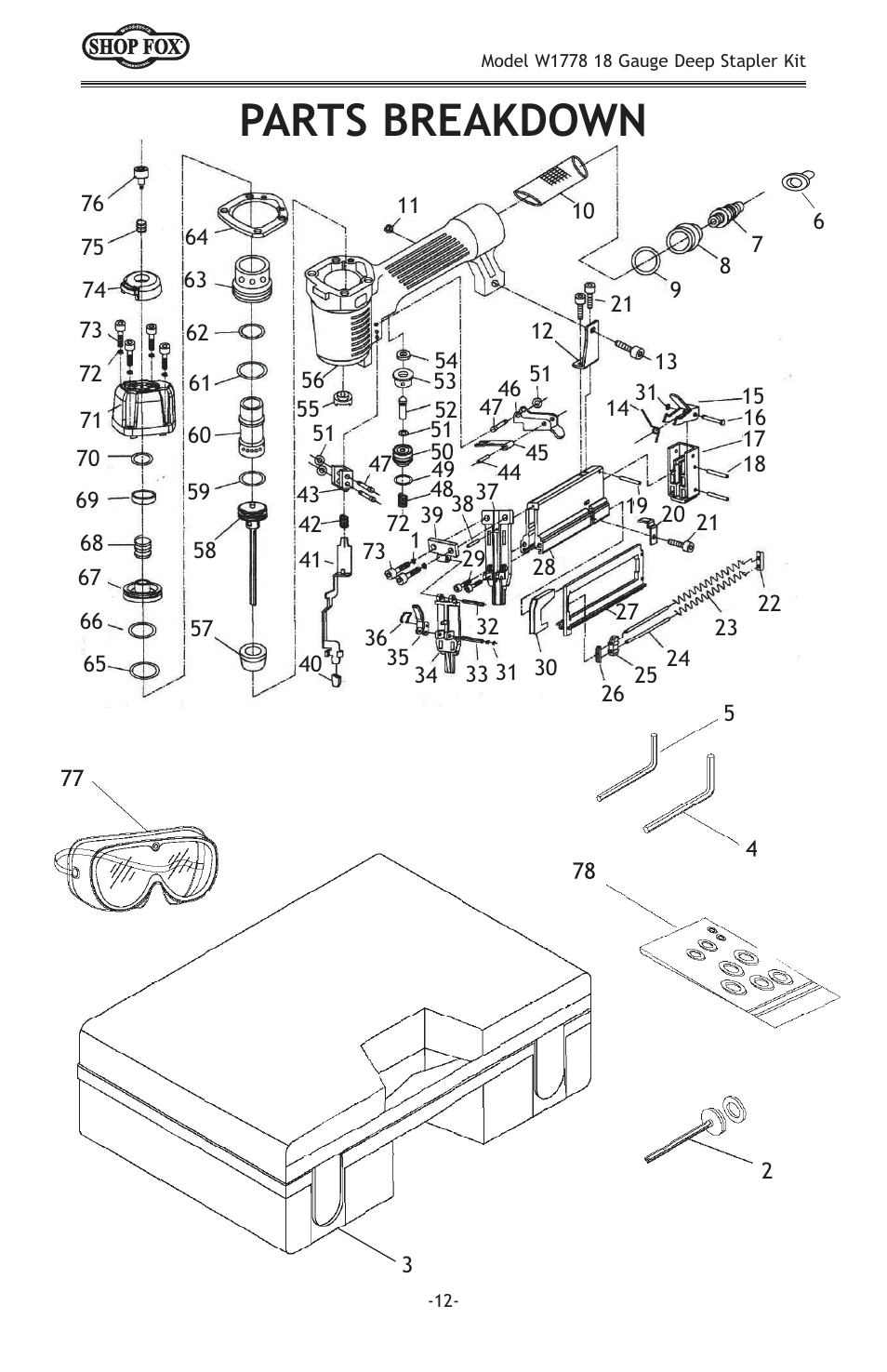 Parts breakdown | Woodstock SHOP FOX W1778 User Manual | Page 14 / 20