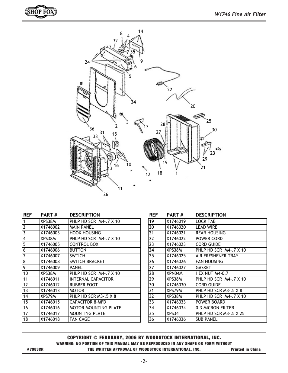 Woodstock Fine Air Filter W1746 User Manual | Page 2 / 2