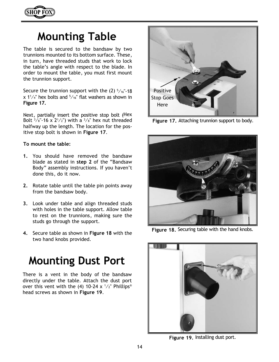 Mounting table, Mounting dust port | Woodstock W1672 User Manual | Page 15 / 45
