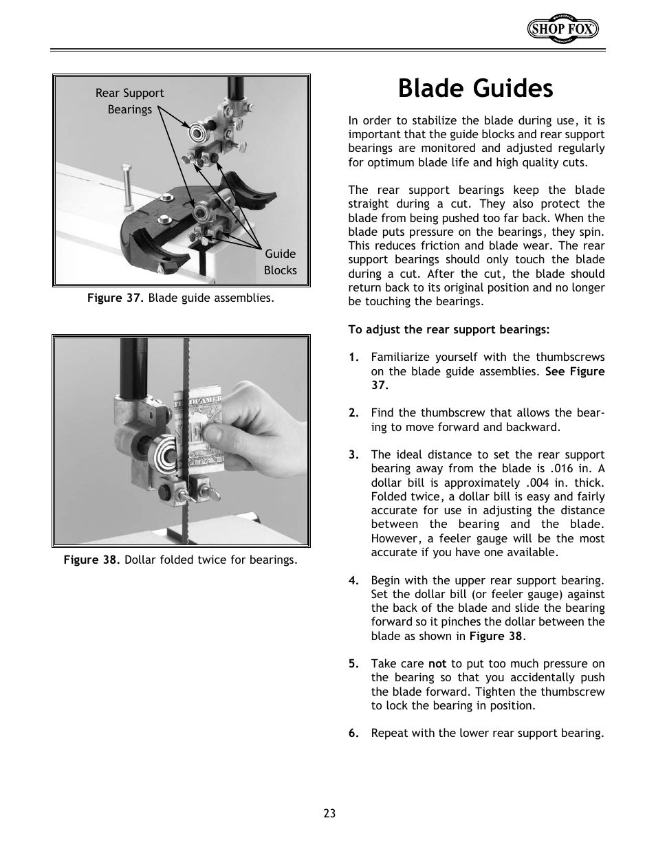 Blade guides | Woodstock W1672 User Manual | Page 24 / 45
