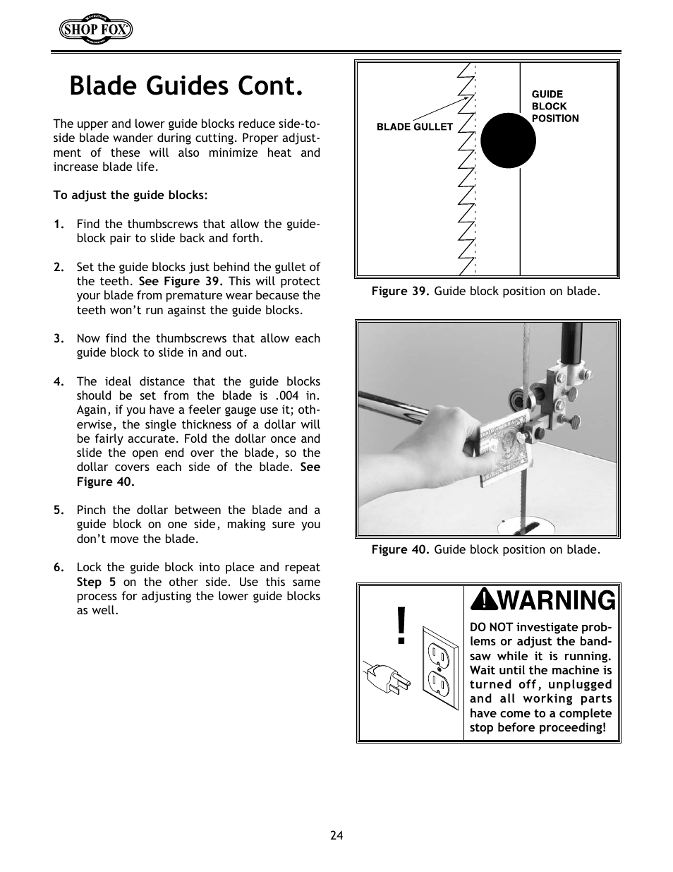 Blade guides cont | Woodstock W1672 User Manual | Page 25 / 45