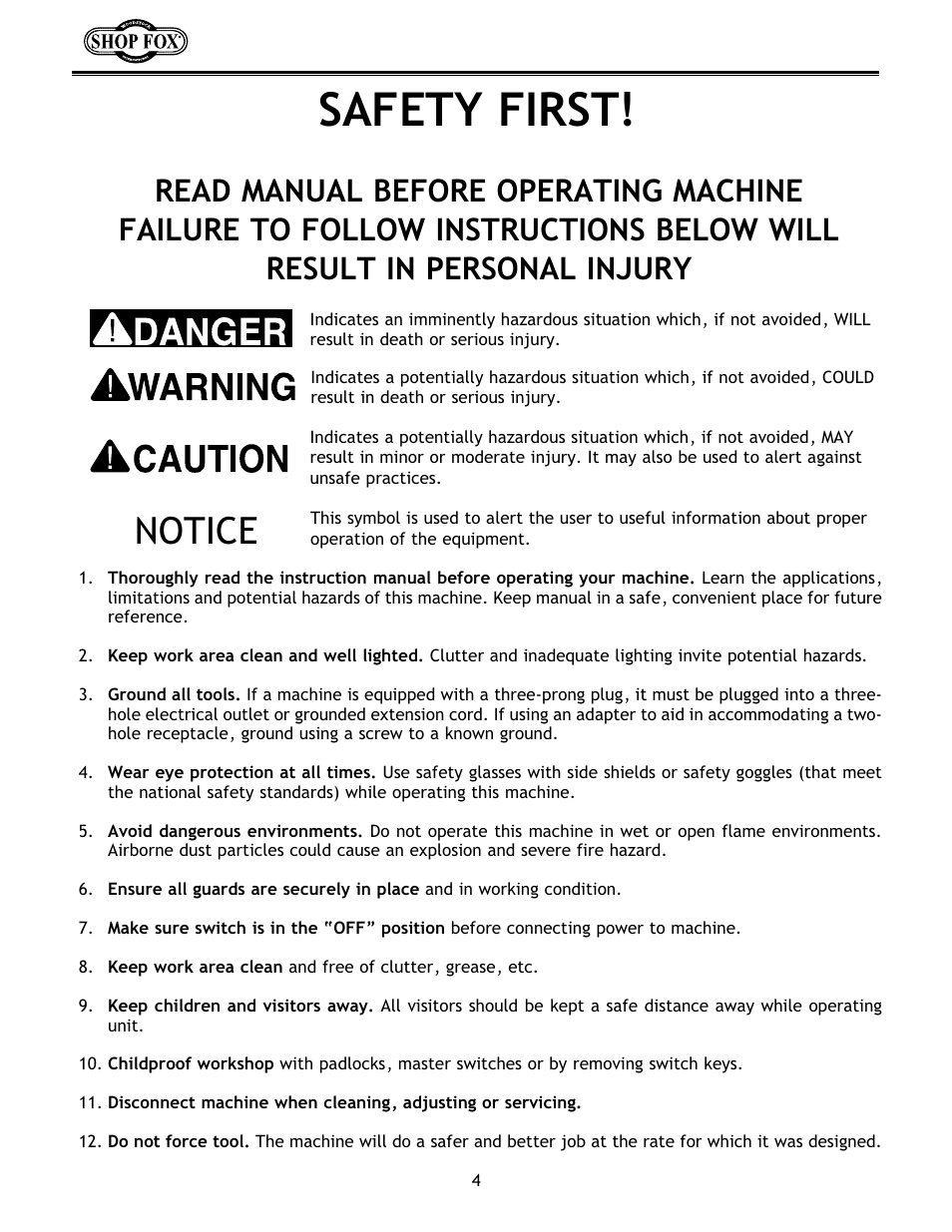 Safety first, Notice | Woodstock W1672 User Manual | Page 5 / 45