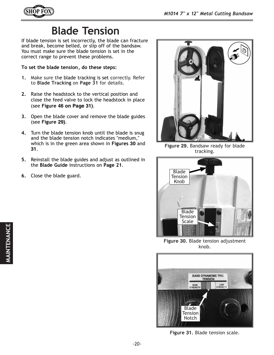 Blade tension | Woodstock SHOP FOX M1014 User Manual | Page 22 / 52