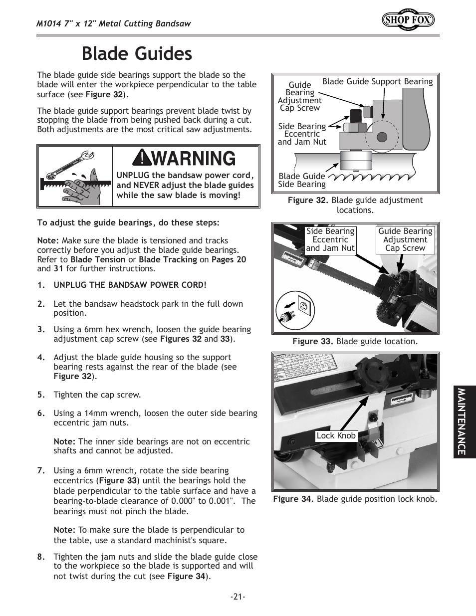 Blade guides | Woodstock SHOP FOX M1014 User Manual | Page 23 / 52