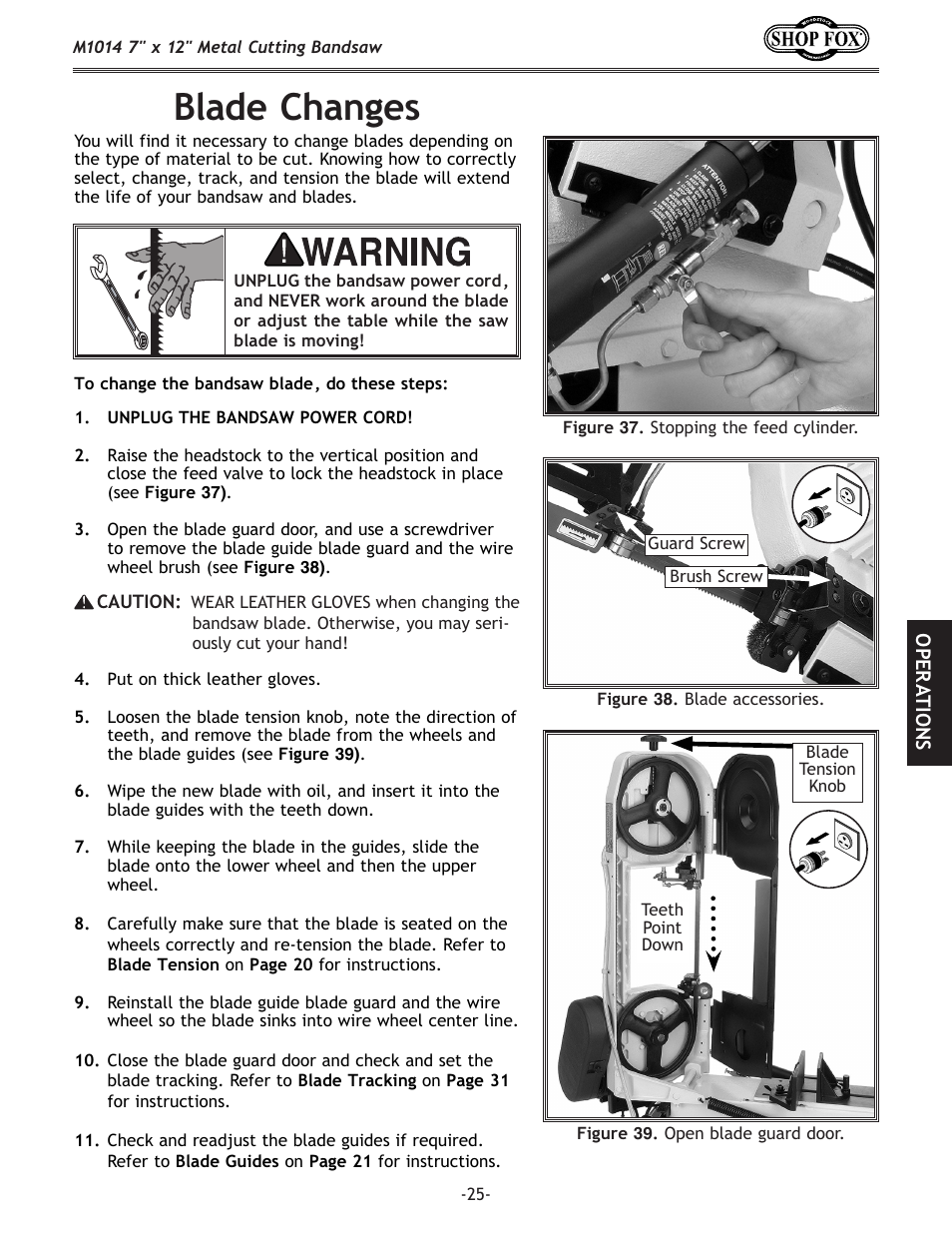 Blade changes | Woodstock SHOP FOX M1014 User Manual | Page 27 / 52