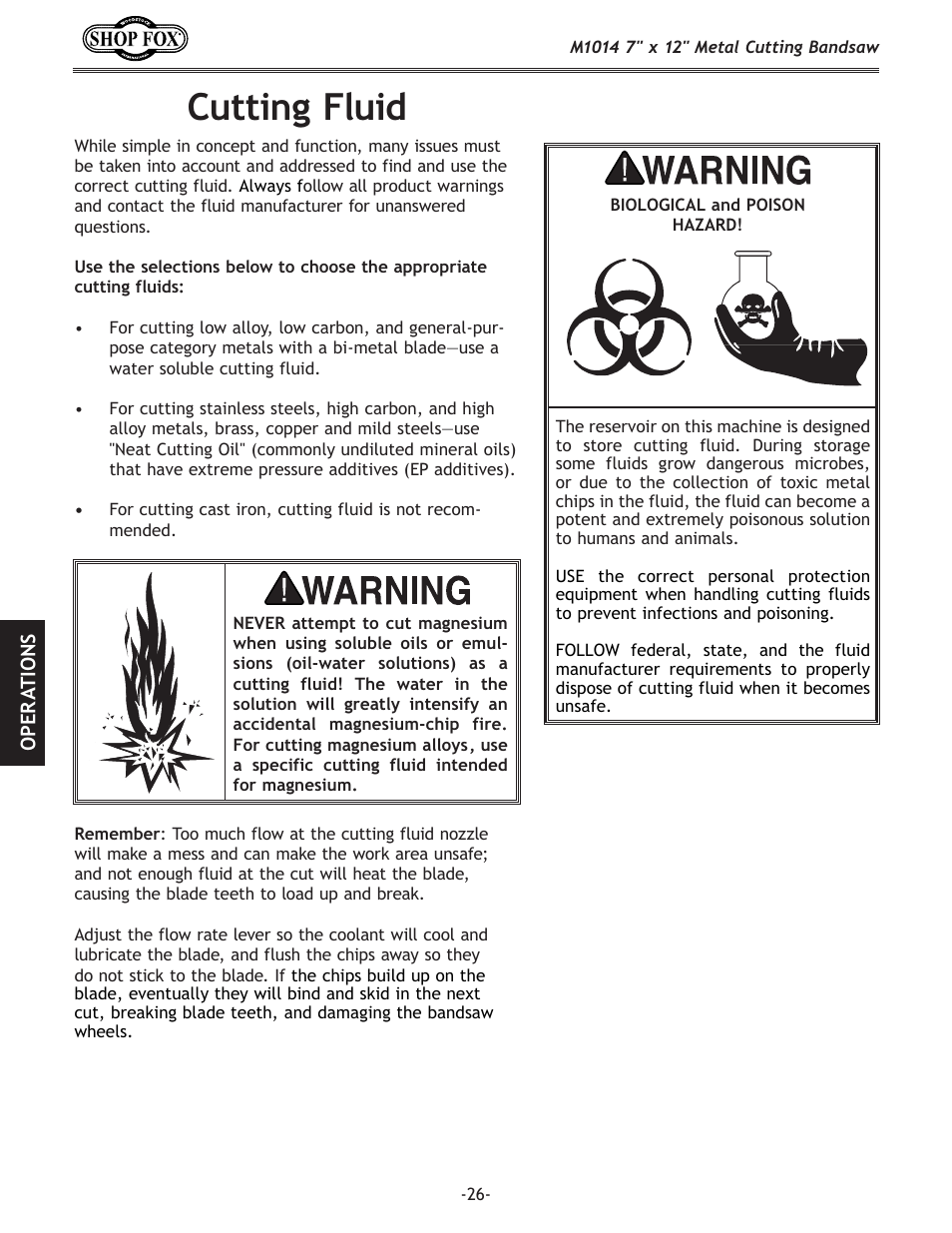 Cutting fluid | Woodstock SHOP FOX M1014 User Manual | Page 28 / 52