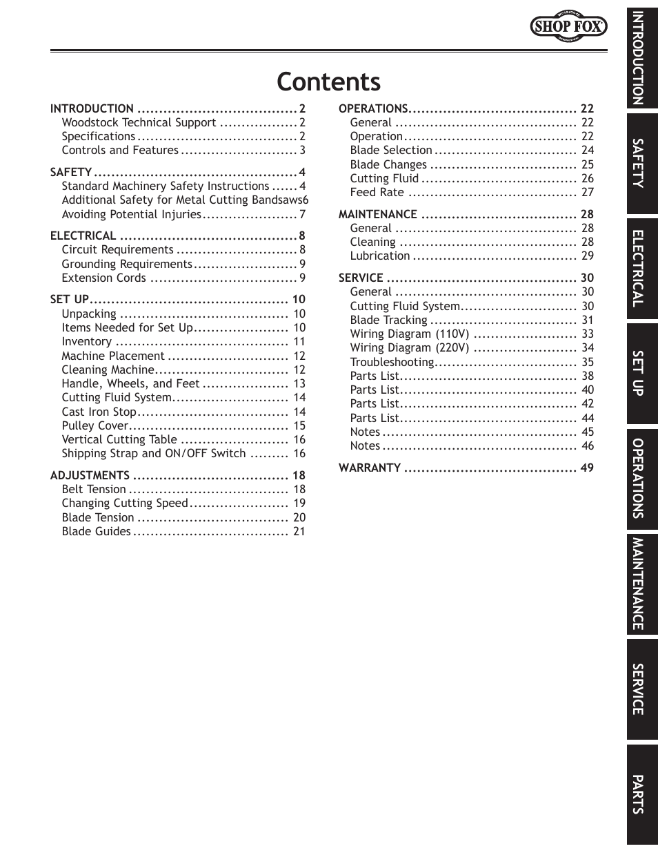 Woodstock SHOP FOX M1014 User Manual | Page 3 / 52