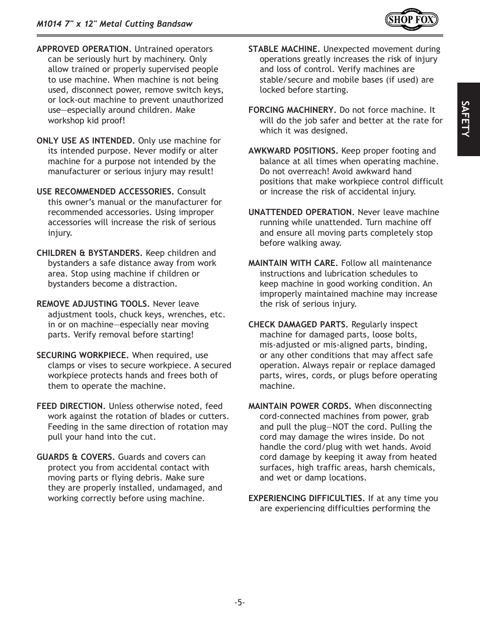 Woodstock SHOP FOX M1014 User Manual | Page 7 / 52