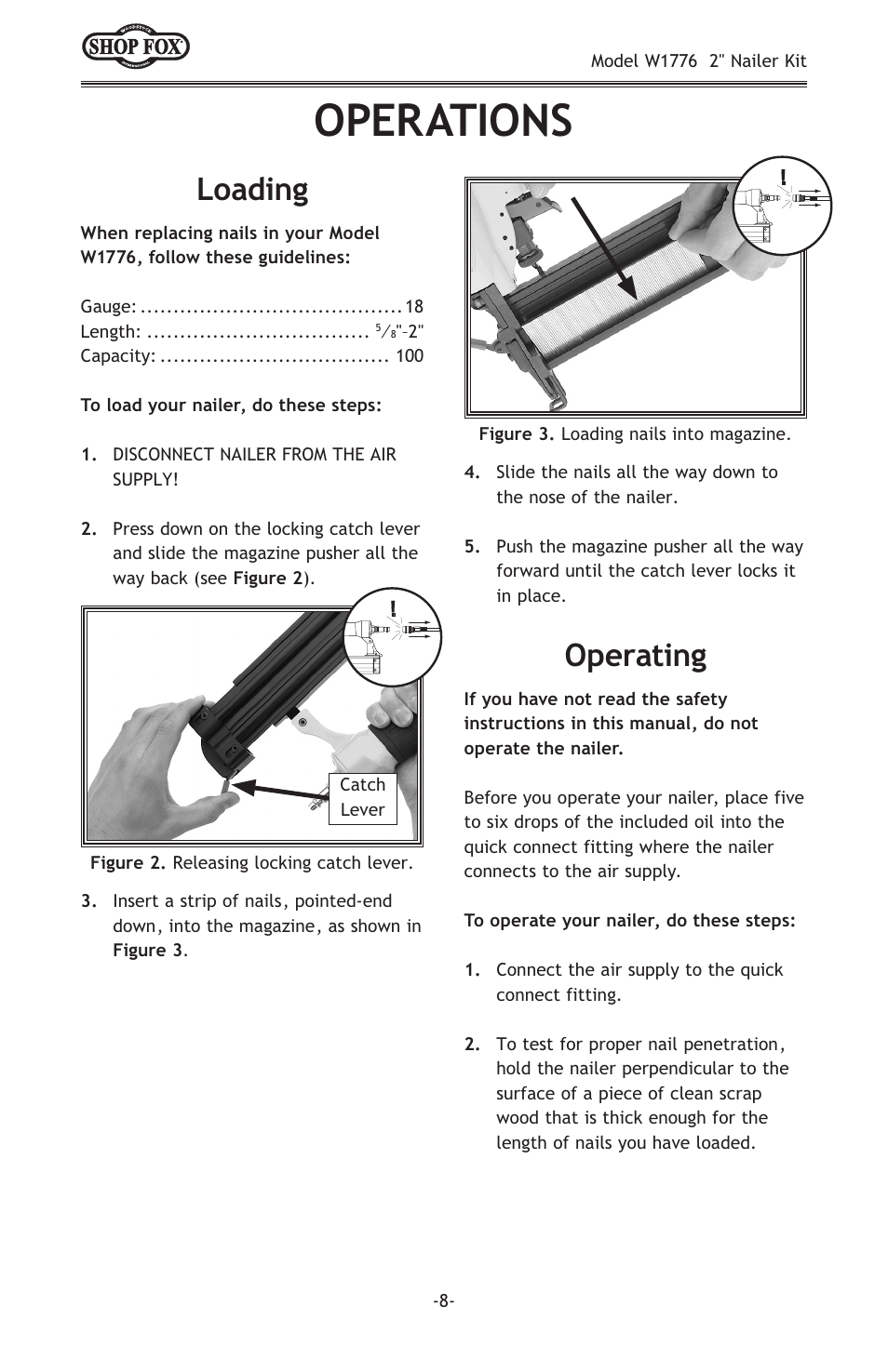 Operations, Loading, Operating | Woodstock W1776 User Manual | Page 10 / 20